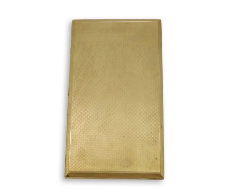 A 9ct gold cigarette case, circa 1950, of rectangular outline with engine turned decoration to the exterior, slide opening to