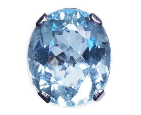 An aquamarine ring, claw-set with an oval aquamarine measuring approximately 16 x 13 x 8.8mm, mounted in 18ct white gold, siz