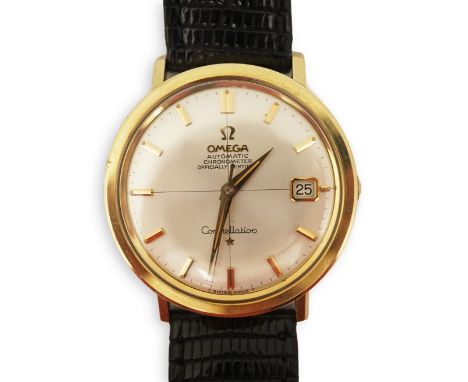 A gentleman's 1960's steel and gold plated Omega Constellation Chronometer automatic wrist watch, with baton numerals and dat