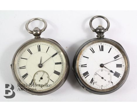 Two silver pocket watches. The first is Birmingham hallmark, dated 1897, mm WE having a white enamel face with Roman dial app