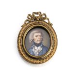 Portraitminiatur eines Herren in blauer Jacke