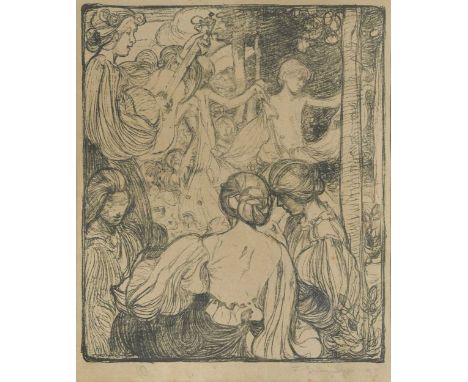 § Frank Brangwyn RA, RWS, RBA (1867-1956) Musicians and dancers in a woodland setting signed and dated 'F Brangwyn 95' (lower