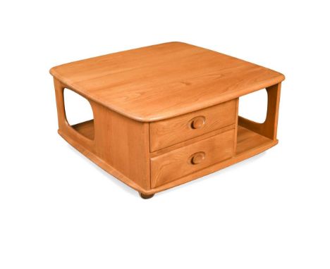 An Ercol elm 'Pandora's Box' coffee table, model 735, incorporating two drawers39 x 80 x 80cm