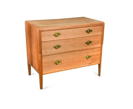 Bath Cabinet Makers for Heal's, an Art Deco bleached walnut chest of drawers,  with three long graduated drawers raised on ta