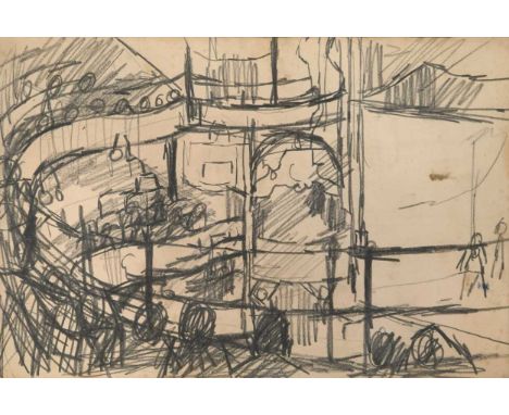 § Frank Auerbach (1931-) The Granville Music Hall, Walham Green, 1952; the reverse with a further sketchpencil17 x 25.5cmProv