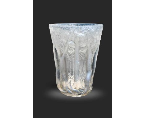 Josef Inwald for Barolac Glass, an opalescent glass vase, circa 1930, modelled in high relief with a repeating pattern of tre