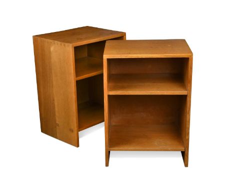 A pair of Cotswold (Air Ministry) oak bookshelves or bedsides,  each with central fixed shelf53.5 x 38 x 30cm