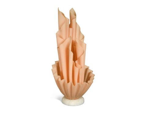 A Georgia Jacob 'Corolle' handkerchief lamp, 1970s, the peach resin shade resembling a flaming torch and raised on a domed ma