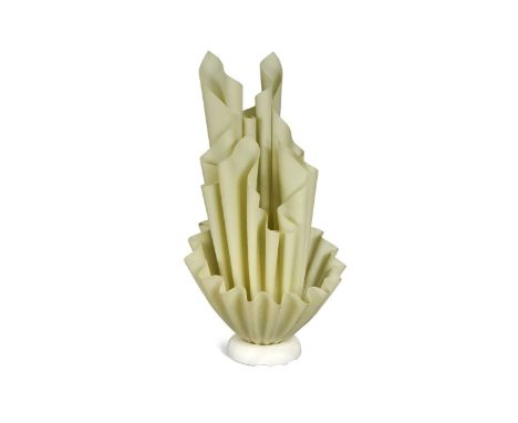 A Georgia Jacob 'Corolle' handkerchief lamp, 1970s, the green resin shade resembling a flaming torch and raised on a domed ma