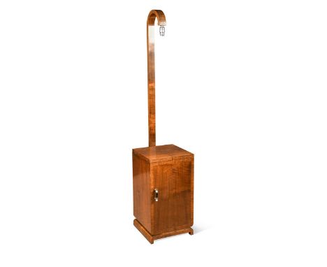 An Art Deco standard lamp-come-drinks table,  the detachable lamp fitting above a fold-over top and cupboard below155 x 33 x 