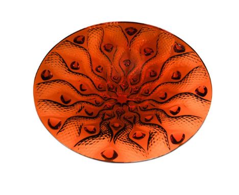 Serpentine, a Lalique red glass centre bowl,  from the Mythic Red Collection, 2005, the underside modelled in relief with a s