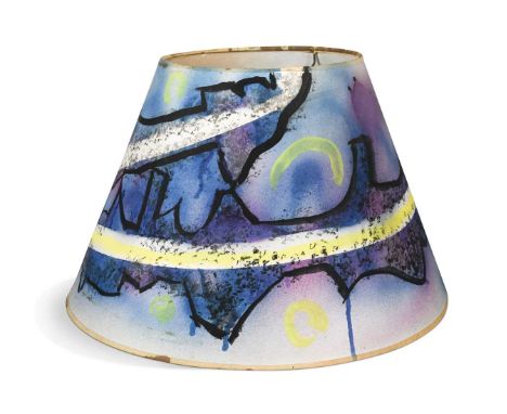 § Quentin Bell (1910-1996), a painted paper lampshade, decorated in shades of purple, yellow and black with a continuous abst