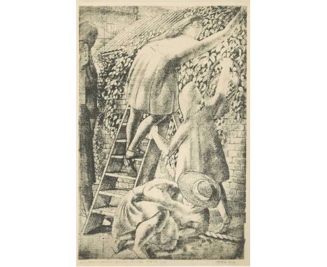 § Sir Stanley Spencer CBE, RA (1891-1959) Aunt Jenny's Gardeninscribed 'STANLEY SPENCER MARCH 1969' (lower centre); trial pro