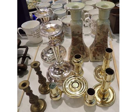 Mixed metal and ceramic candle sticks. Not available for in-house P&amp;P, contact Paul O'Hea at Mailboxes on 01925 659133 
