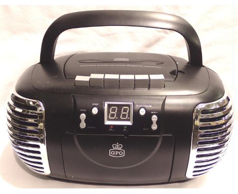 Black, GPO PCD299 3-in-1 FM/AM Radio, CD and Cassette player; boxed. P&amp;P Group 1 (£14+VAT for the first lot and £1+VAT fo