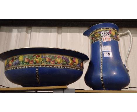 Two piece ceramic fruit patterned bathroom set bowl D: 40cm. Not available for in-house P&amp;P, contact Paul O'Hea at Mailbo