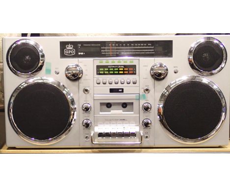 Silver, GPO Brooklyn large 1980s-Style Boombox - CD, cassette, DAB &amp; FM Radio, USB, Bluetooth receiver; 30 x 19 x 60 cm; 