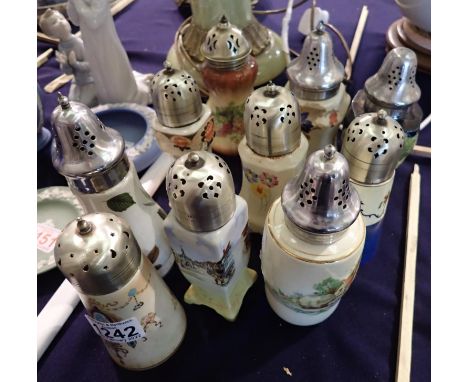 Ten ceramic sugar casters by Midwinter, Adams Meir etc. Not available for in-house P&amp;P, contact Paul O'Hea at Mailboxes o