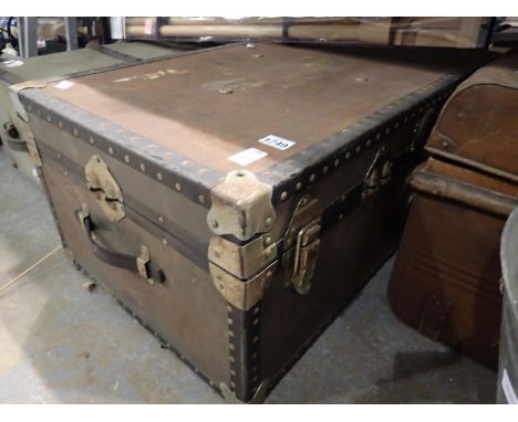 Steel bound travel trunk. Not available for in-house P&amp;P, contact Paul O'Hea at Mailboxes on 01925 659133 