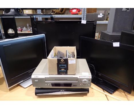 Three televisions (various sizes), a Sky box, Sanyo video player and various remotes. Not available for in-house P&P, contact