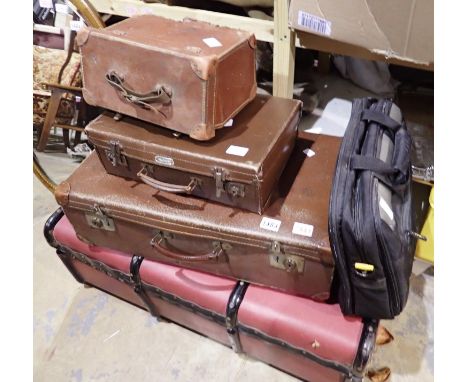 Two leather suitcases, a boules case, a vintage trunk and ladies fashion bags. Not available for in-house P&amp;P, contact Pa