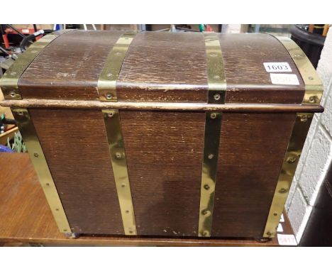 Dome top brass bound trunk with carry handles. Not available for in-house P&amp;P, contact Paul O'Hea at Mailboxes on 01925 6