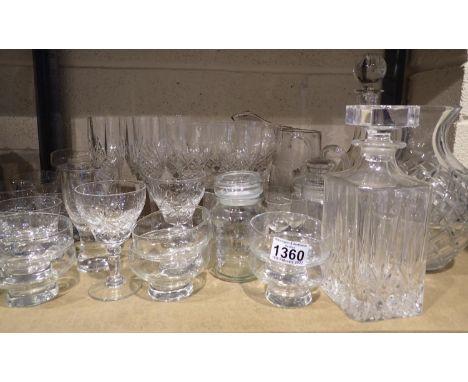 Shelf of mixed glassware to include jars, jugs and glasses. Not available for in-house P&amp;P, contact Paul O'Hea at Mailbox