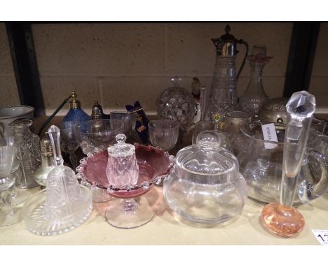 Shelf of mainly glass to include decanter. Not available for in-house P&amp;P, contact Paul O'Hea at Mailboxes on 01925 65913