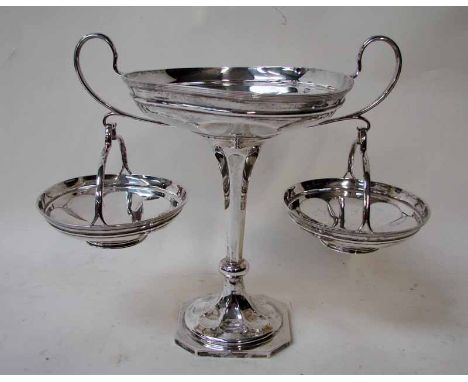 A George VI silver table garniture consisting of a two-handled tazza on knopped hexagonal support with spreading circular foo