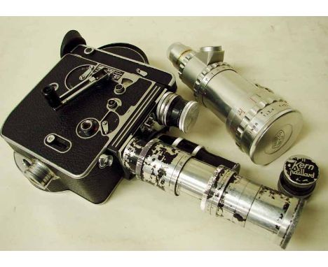 A Paillard Bolex cine camera, H16 Reflex, Swiss made with a Pizar DV 1:1,5 f=25mm lens a YVAR 1:2,8 f=75mm lens and a Cooke T