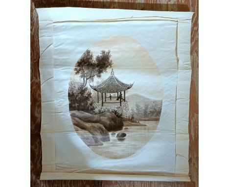 A Chinese scroll, assorted other scrolls, and other items (box)