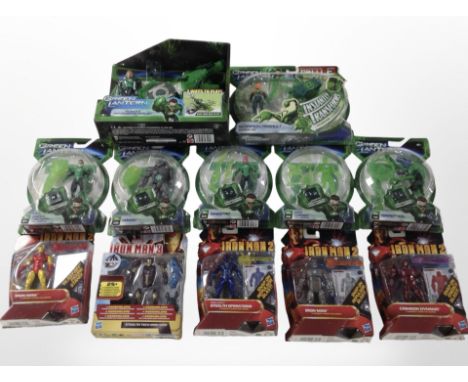 12 Hasbro and Mattel figurines to include Iron Man and Green Lantern, boxed.