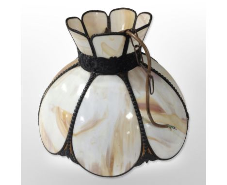 A 20th-century marbled glass pendant light shade, diameter 40cm.