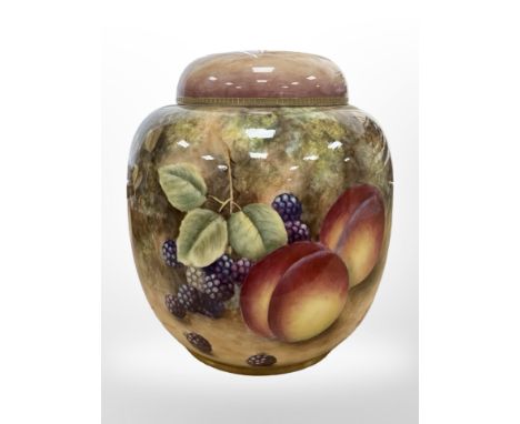 A Royal Worcester ginger jar and cover, hand painted with fruit, black mark to base, numbered 2826, signed P Stanley, height 