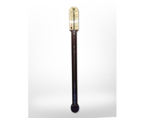 A mahogany mercury stick barometer by Comitti of London, length 87cm.