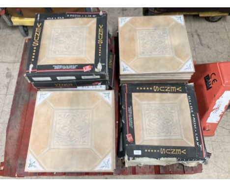 A pallet of ninety-three ceramic Spanish-style 'Venus' floor styles, each tile 43 cm x 43 cm. (7 boxes of 8 and 37 loose).