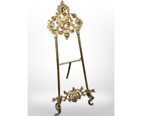 A gilt-brass table top easel stand, height 45cm