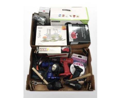 A group of power tools, home kitchen electricals, hand tools. (2 boxes)