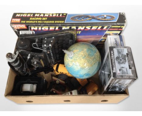 A Tyco racing set, together with a globe, a vintage typewriter, die-cast cars, Corgi Forgotten Heroes model, Eddie Stobart mo