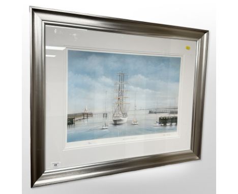 After Edwin Blackburn : Dar Mlodziezy leaving Blyth, limited edition colour print No. 29/200, 56cm x 39cm.