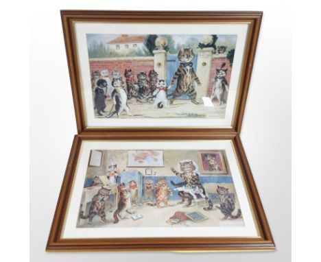 After Louis Wain : The Good Puss and the Naughty Puss, a pair of colour prints, each 40cm x 60cm.
