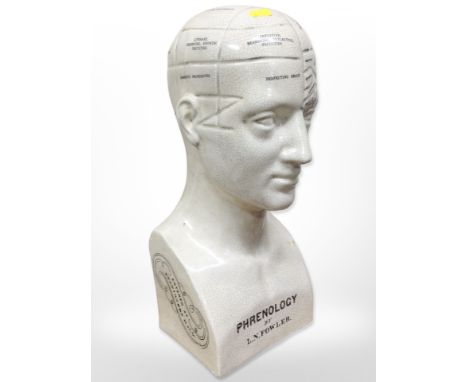 A reproduction L N Fowler phrenology ceramic bust, height 44 cm 