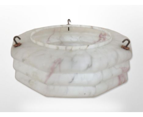 An Art Deco marbled glass pendant light shade, diameter 35cm.
