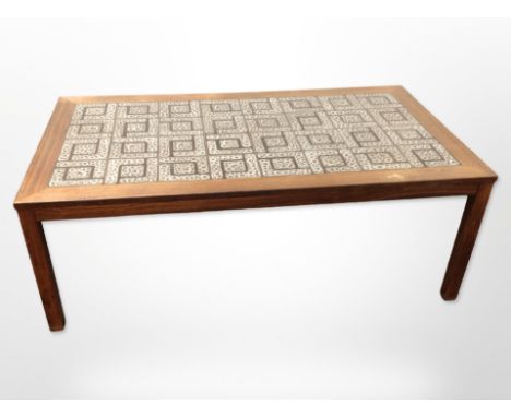 A 20th-century Danish rectangular tile-top coffee table, 137cm long x 76cm wide x 49cm high.