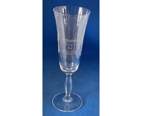 Cricket. A Glass Flute Presented to Geoff Boycott from the NatWest Trophy Final at Lords Cricket Ground on 7th September 1996