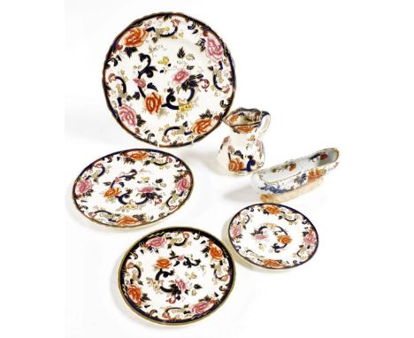 Four Mason's Ironstone graduated plates, decorated in the Mandalay pattern, together with a Hydra jug, and an early 19thC Iro