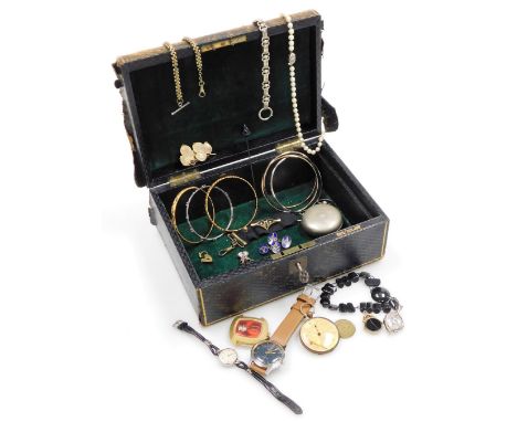 Silver and costume jewellery, including a pair of Masonic blue enamel oval link cufflinks, an Exactima gentleman's digital wr