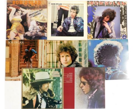 Bob Dylan LPs, comprising Knocked Out Loaded, Empire Burlesque, Highway 61 Revisited, Blonde on Blonde, Greatest Hits, Street