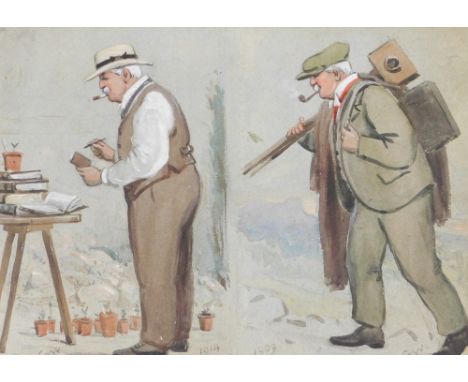 Early 20thC British School. Double portrait of a gentleman in 1909 and later in 1914, watercolour, bearing monogram, label ve