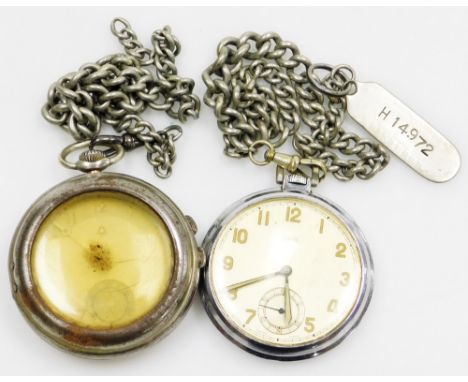 A Continental Art Deco bicolour gentleman's pocket watch, open faced, keyless wind, circular bicolour dial bearing Arabic num